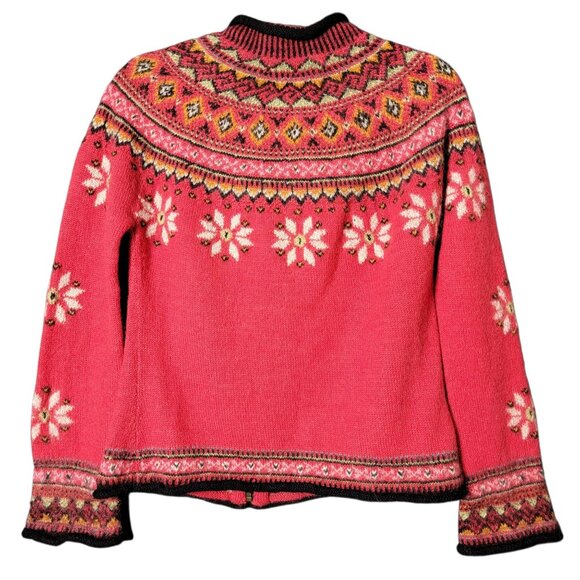 Planet Earth Sweaters Pink Nordic Fair Isle Llama Cardigan Sweater Jacket Small - Picture 4 of 10